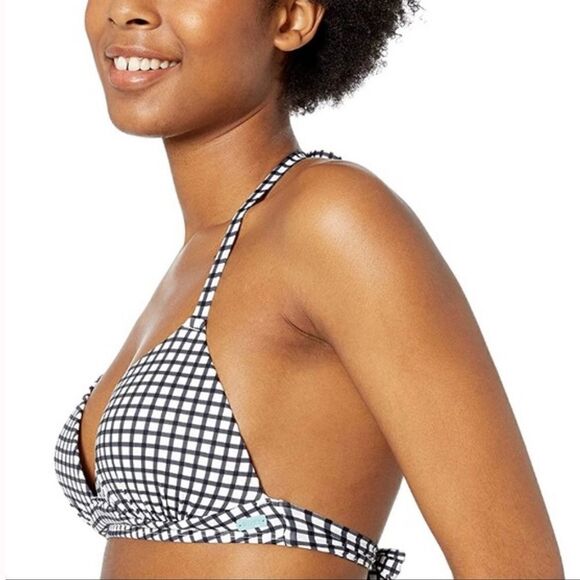 Roxy Black White Check Gingham Bikini Swim Top Excellent Condition Small Halter - Picture 5 of 10